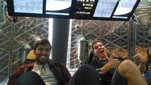 Keenan Johnson inside SpaceX's new manned space capsule with Niraj Patel, a SpaceX staff member. Contributed photo