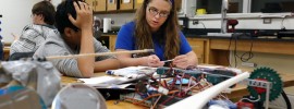 Aysen Malone, a freshman engineering student, mentors a member of one of Rolla High School's FIRST Tech Challenge robotics teams.