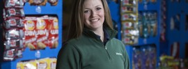 Alumna Catherine Swift, pictured in front of the Frito-Lay display at the Spring Career Fair, is just one of a handful of Miners who work in the company’s Topeka, Kan., plant.