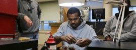 Tamerate Tadesse tests a circuit during his senior design lab. A native of Ethiopia, Tadesse has been interested in fixing electronics since he was a child. Sam O'Keefe/Missouri S&T